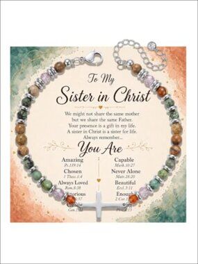 Handmade Cross Bracelet Women Adjustable Beaded Strand Christian Gift